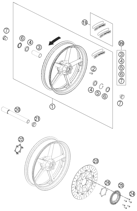 ROUE AVANT POUR 690 DUKE BLACK 2012 (AU/GB)