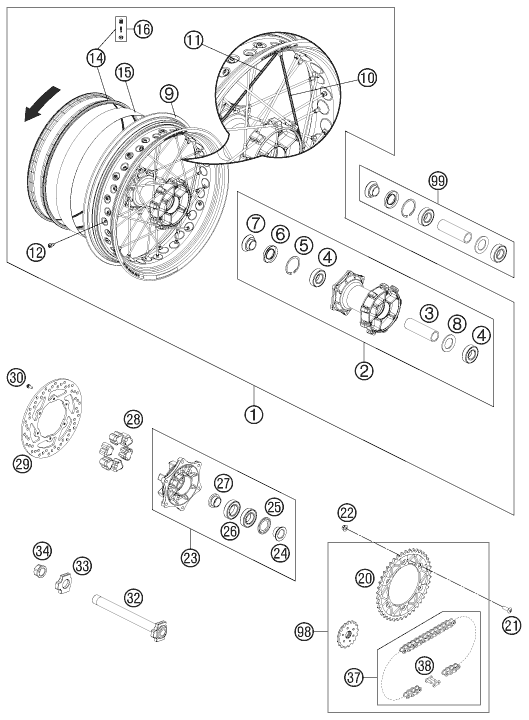 ROUE ARRIERE POUR 690 SMC R 2012 (AU/GB)