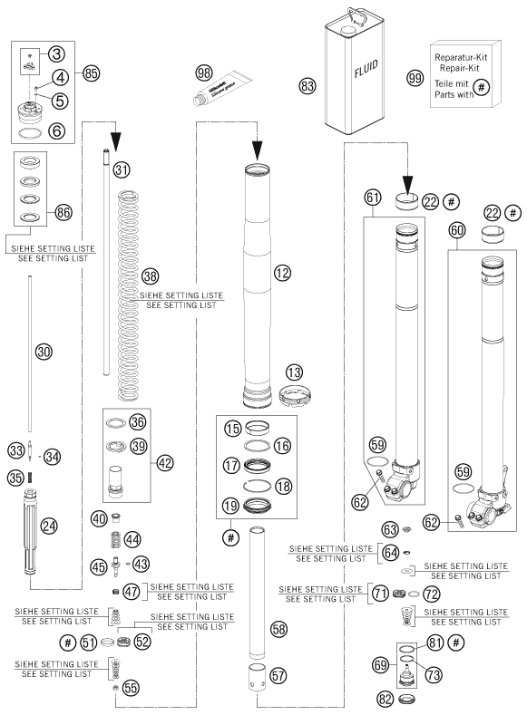 FOURCHE TELESCOPIQUE POUR 450 EXC 2012 EU