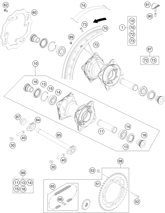 ROUE ARRIERE POUR 85 SX 1714 2013 EU