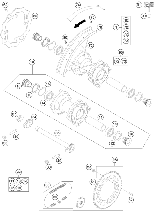 ROUE ARRIERE POUR 85 SX 1916 2015 EU