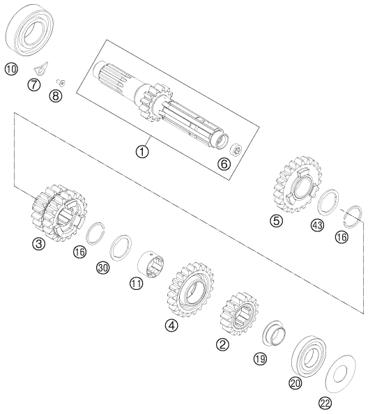 BOITE DE VITESSE I ARBRE PRIMAIRE POUR 250 EXC-F 2014 (EU)