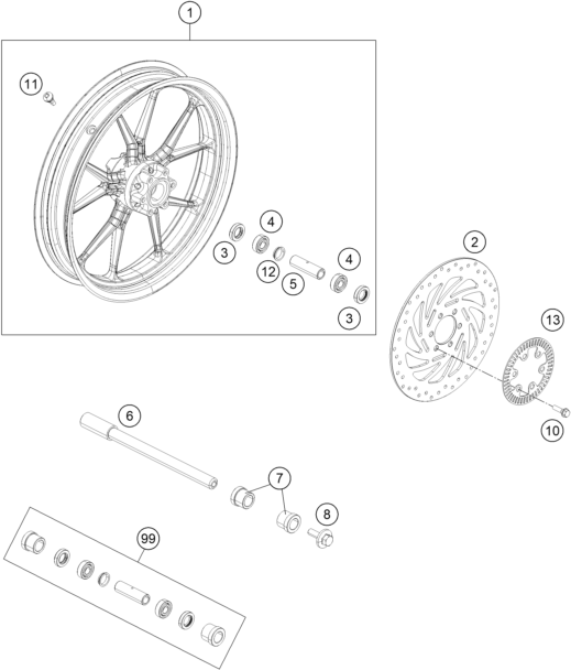 ROUE AVANT POUR 125 DUKE ORANGE ABS 2014 (EU)