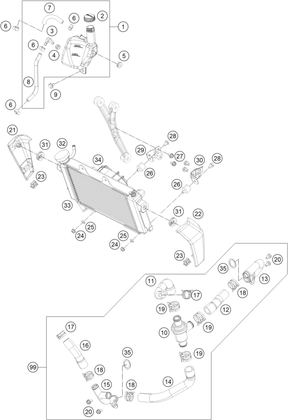 SYSTEME DE REFROIDISSEMENT POUR 125 DUKE ORANGE ABS 2013 (EU)