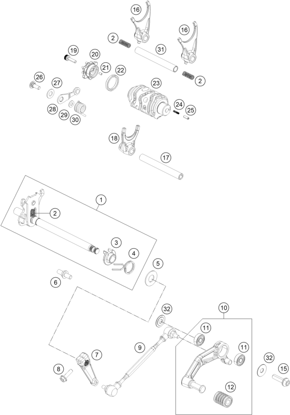 MECANISME DE SELECTION POUR 250 DUKE BL. ABS B.D. 15 (EU)