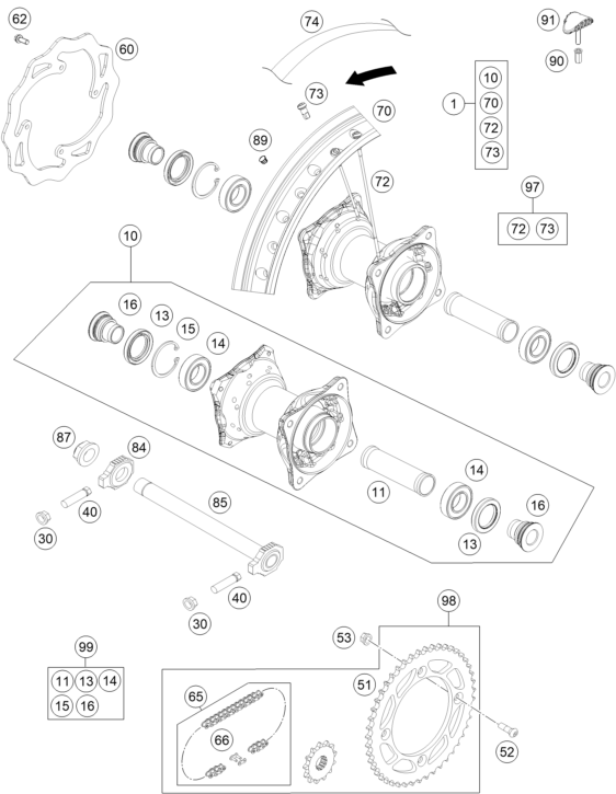 ROUE ARRIERE POUR 85 SX 17/14 2015 (EU)