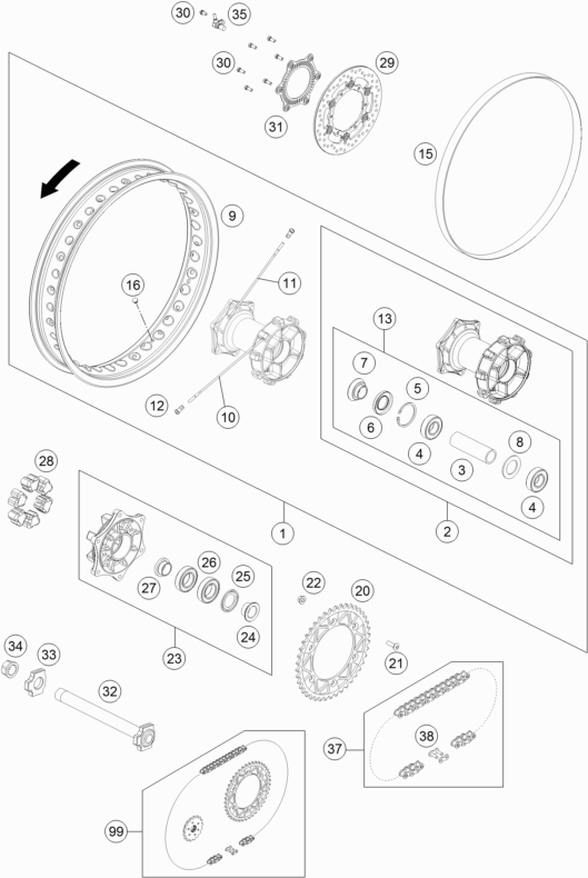 ROUE ARRIERE POUR 690 ENDURO R 2017 EU