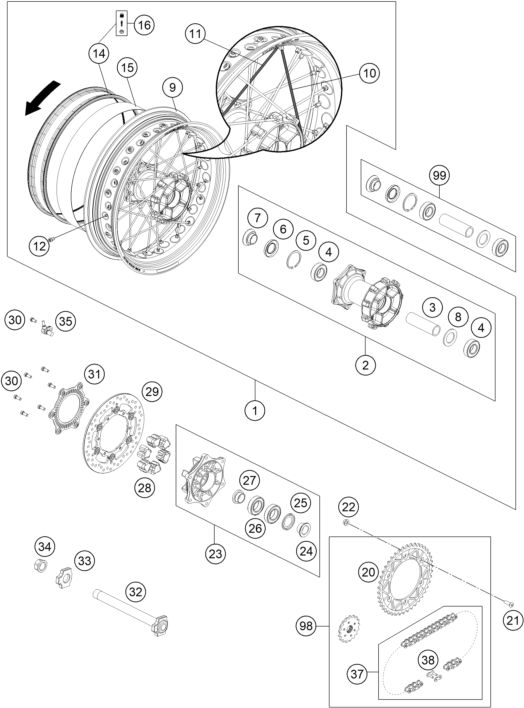 ROUE ARRIERE POUR 690 SMC R ABS 2014 EU