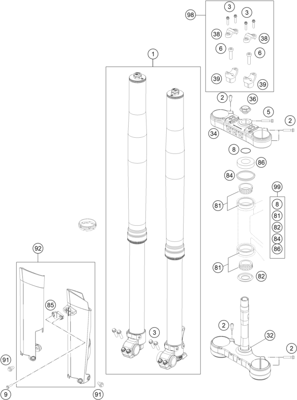 FOURCHE TELESCOPIQUE TE DE FOURCHE POUR 350 EXC F 2014 EU