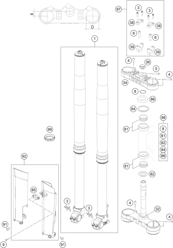 FOURCHE TELESCOPIQUE TE DE FOURCHE POUR 300 EXC 2014 EU