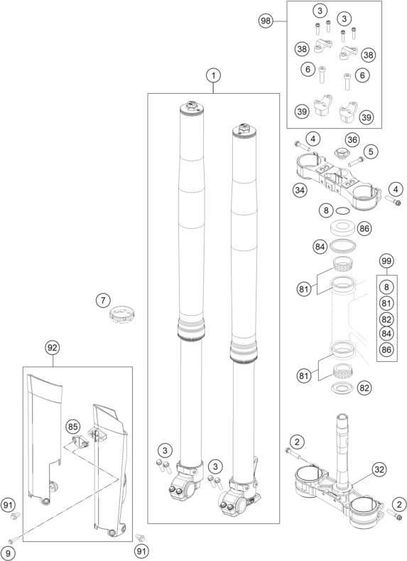 FOURCHE TELESCOPIQUE TE DE FOURCHE POUR 250 EXC SIX DAYS 2015 EU