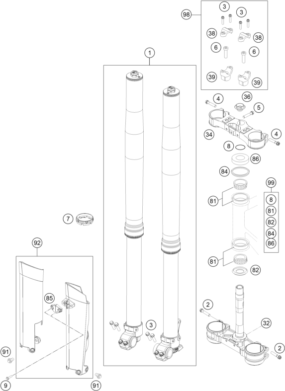 FOURCHE TELESCOPIQUE TE DE FOURCHE POUR 250 EXC F SIX DAYS 2015 EU
