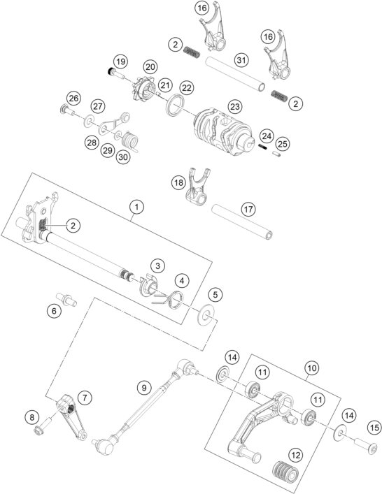 MECANISME DE SELECTION POUR RC 125 WHITE  ABS 2016 EU