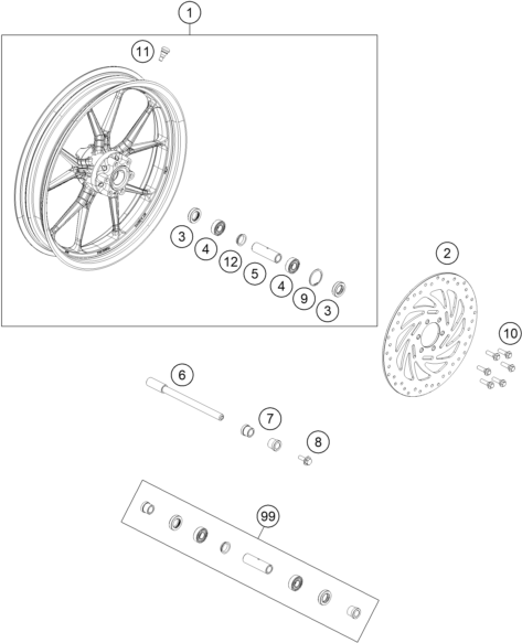 ROUE AVANT POUR RC 200 WHITE WO ABS BD 2019 EU
