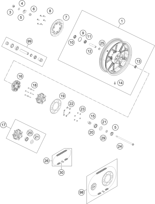 ROUE ARRIERE POUR RC 200 BL. W/O ABS B.D. 15 (EU)