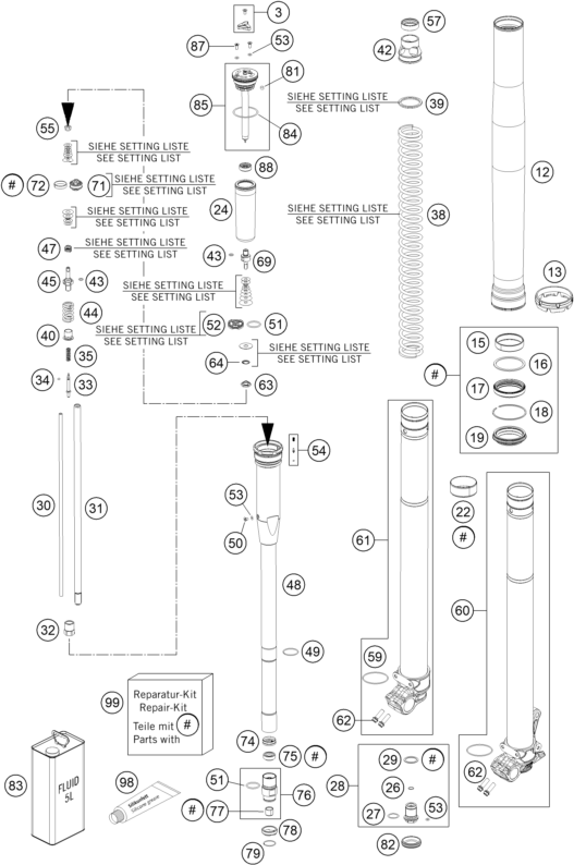 FOURCHE TELESCOPIQUE POUR 125 SX 2015 EU