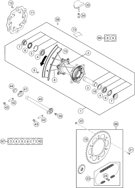 ROUE ARRIERE POUR 125 SX 2015 (EU)