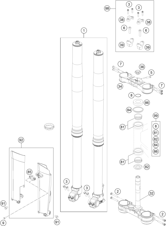 FOURCHE TELESCOPIQUE TE DE FOURCHE POUR 250 EXC FACTORY EDITION 2015 EU