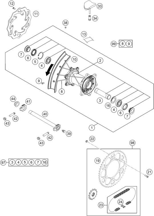 ROUE ARRIERE POUR 250 XC 2015 (EU/US)