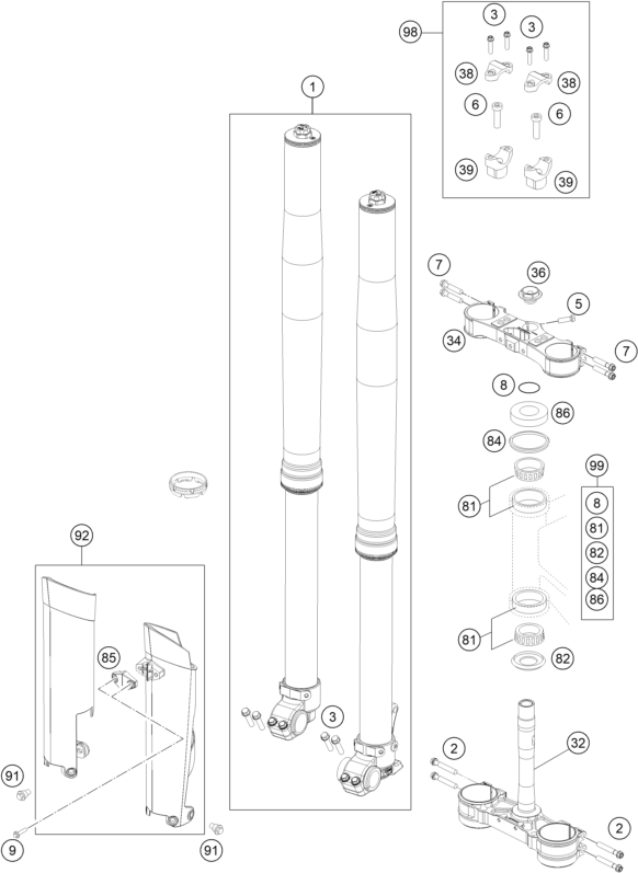 FOURCHE TELESCOPIQUE TE DE FOURCHE POUR 250 EXC-F FACTORY EDITION 2015 (EU)