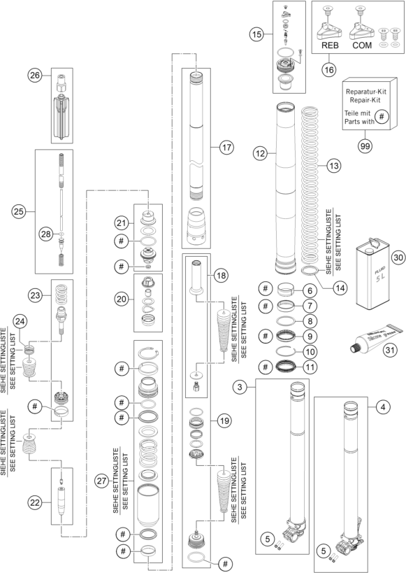 FOURCHE TELESCOPIQUE POUR 250 XC 2015 (EU/US)