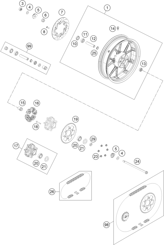 ROUE ARRIERE POUR 200 DUKE OR. W/O ABS B.D. 16 (EU)