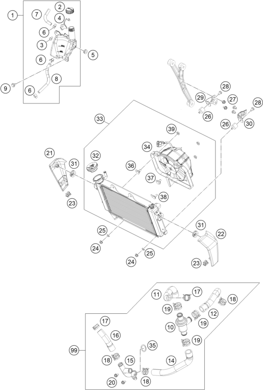 SYSTEME DE REFROIDISSEMENT POUR 125 DUKE ORANGE ABS 2015 (EU)