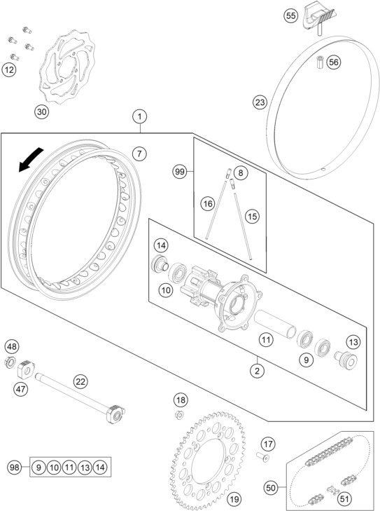 ROUE ARRIERE POUR 65 SX 2016 (EU)