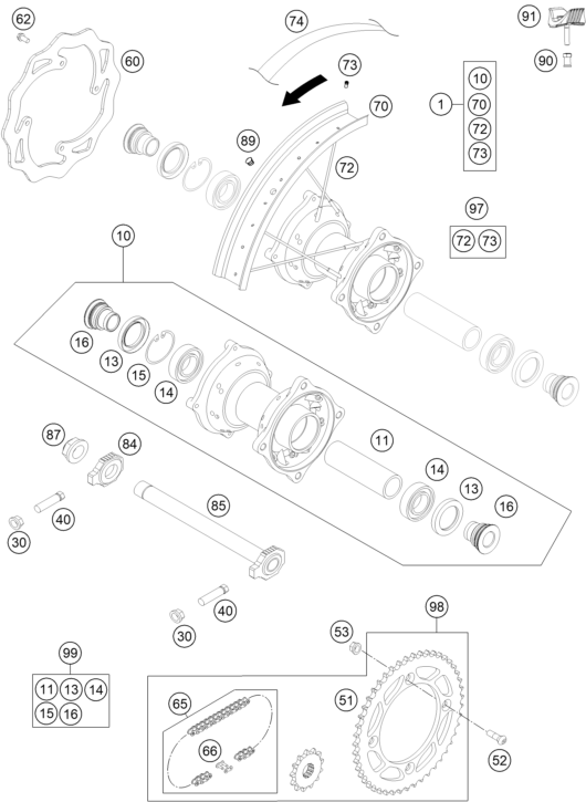 ROUE ARRIERE POUR 85 SX 1916 2016 EU