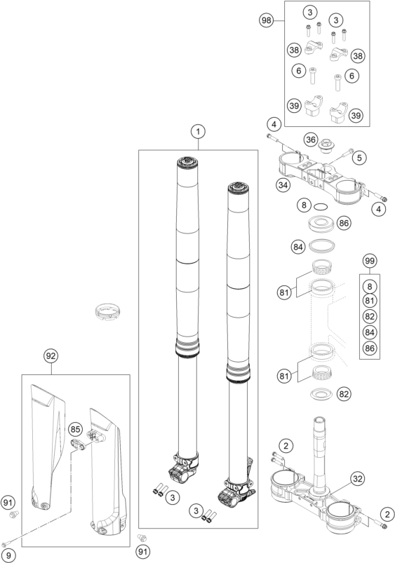 FOURCHE TELESCOPIQUE TE DE FOURCHE POUR 125 EXC 2016 EU