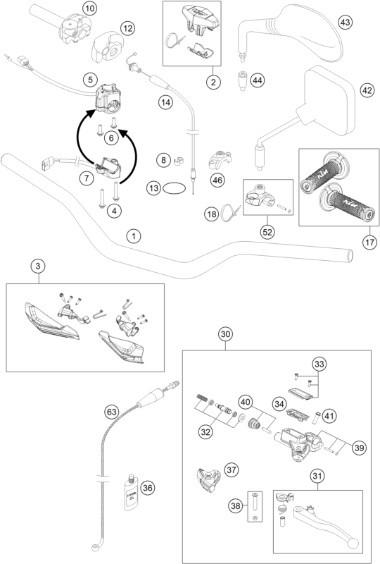 GUIDON ARMATURES POUR 125 EXC 2016 (EU)