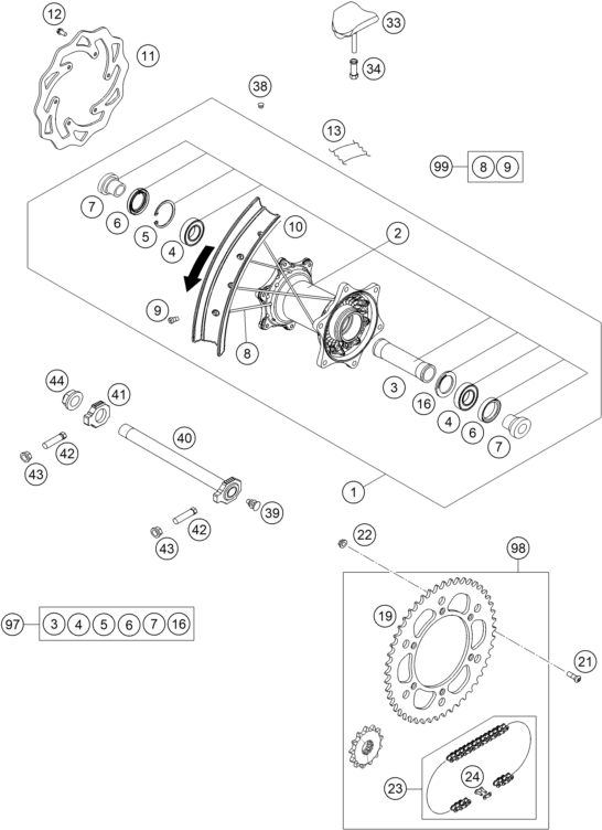 ROUE ARRIERE POUR 125 EXC 2016 (EU)