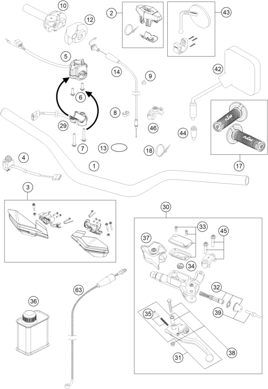 GUIDON ARMATURES POUR 250 EXC 2016 (EU)