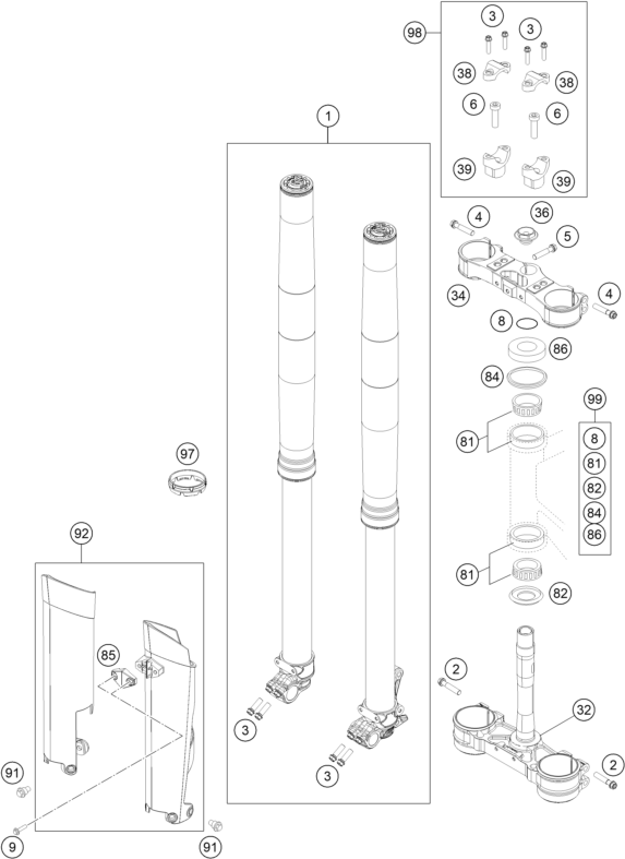 FOURCHE TELESCOPIQUE TE DE FOURCHE POUR 125 EXC SIX DAYS 2016 EU