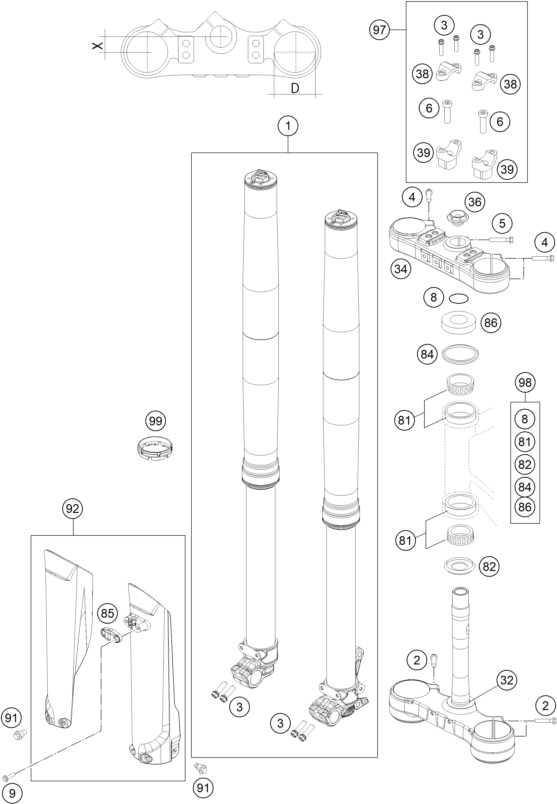 FOURCHE TELESCOPIQUE TE DE FOURCHE POUR 450 EXC 2016 EU