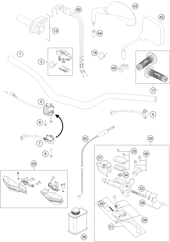 GUIDON ARMATURES POUR 450 EXC 2016 EU
