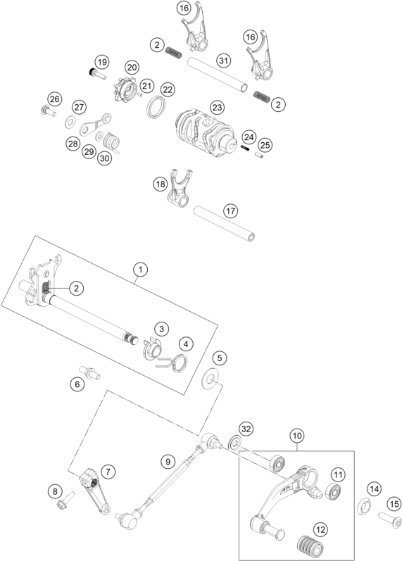 MECANISME DE SELECTION POUR 200 DUKE BLACK W/O ABS - B.D. 2020 (EU)