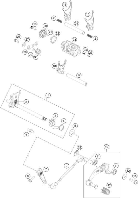 MECANISME DE SELECTION POUR 250 DUKE BL ABS BD 16 EU