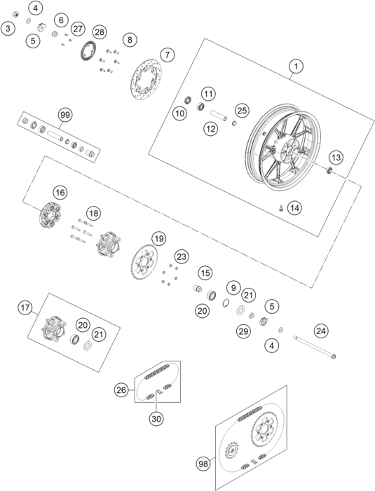 ROUE ARRIERE POUR RC 390 WHITE BD 2020 EU