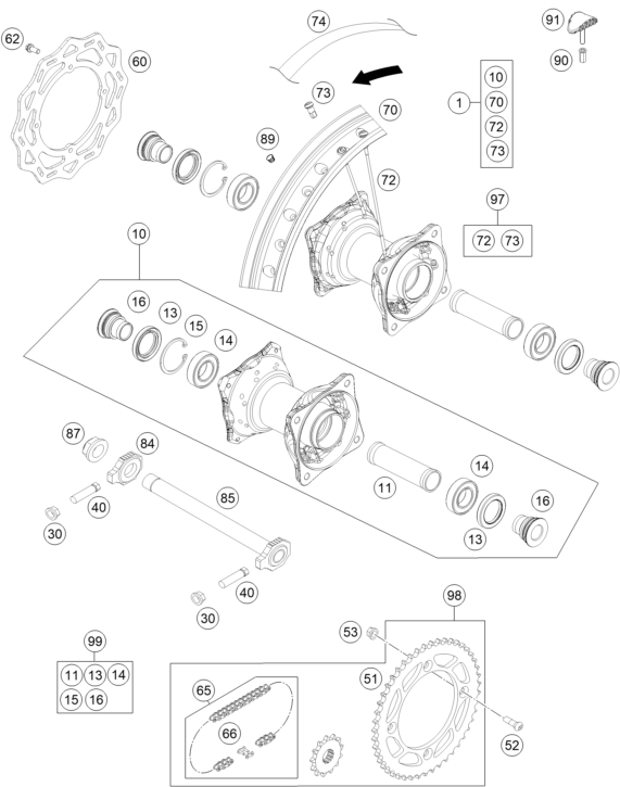 ROUE ARRIERE POUR 85 SX 1916 2017 EU