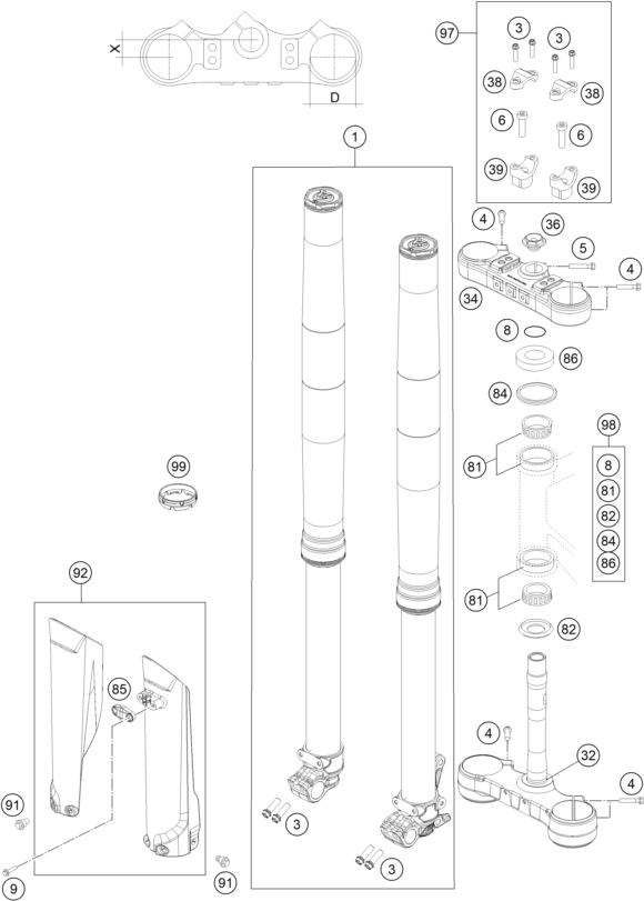 FOURCHE TELESCOPIQUE TE DE FOURCHE POUR 250 EXC F 2019 EU