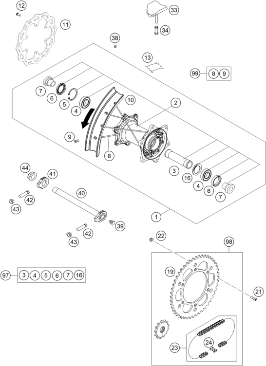 ROUE ARRIERE POUR 125 XC-W 2019 (EU)