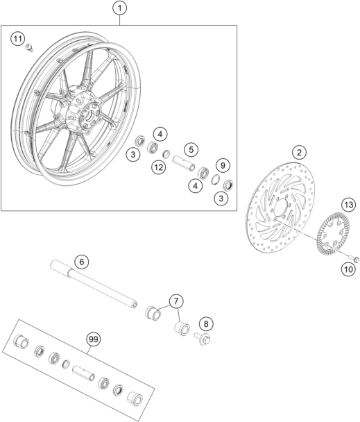 ROUE AVANT POUR 125 DUKE ORANGE BD 2018 EU