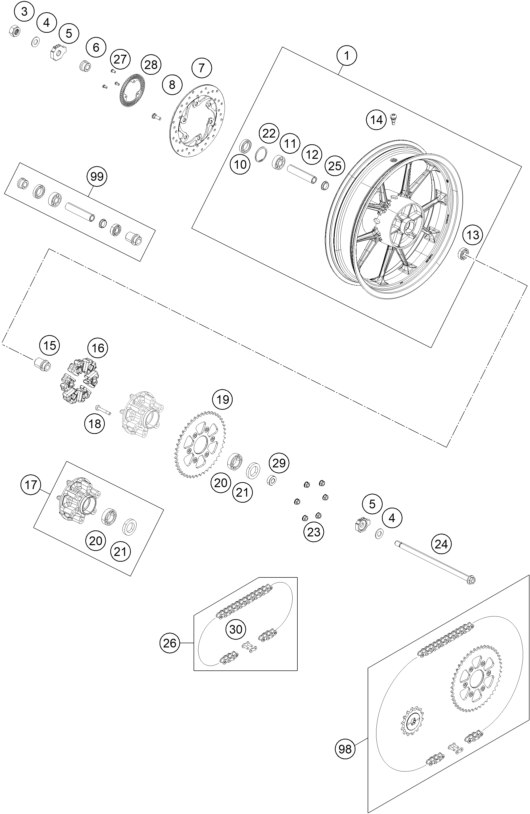 ROUE ARRIERE POUR 390 DUKE GREY - B.D. 2023 (EU)