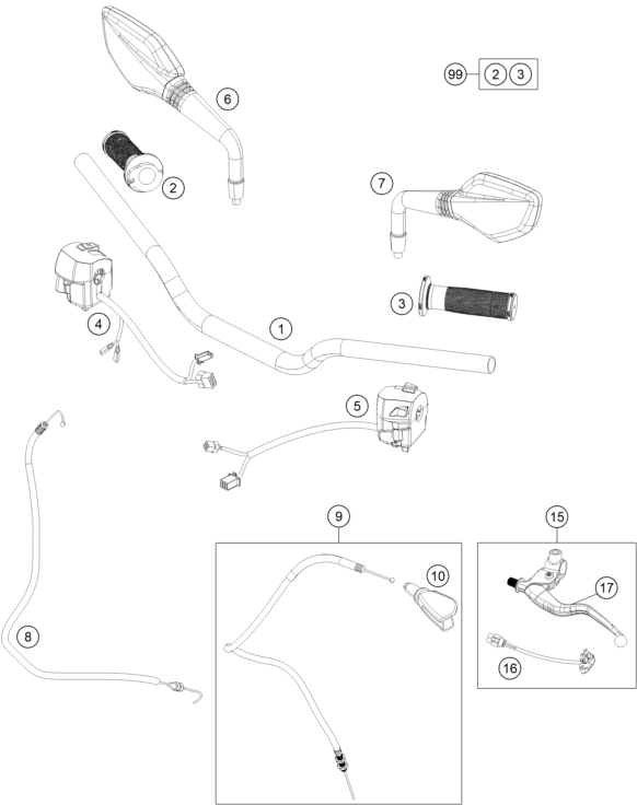 GUIDON ARMATURES POUR 200 DUKE BLACK WO ABS BD 2020 EU