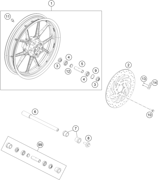 ROUE AVANT POUR 200 DUKE BLACK W/O ABS - B.D. 2020 (EU)