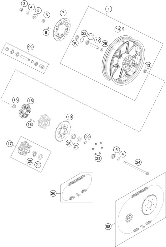 ROUE ARRIERE POUR 200 DUKE BLACK WO ABS BD 2020 EU