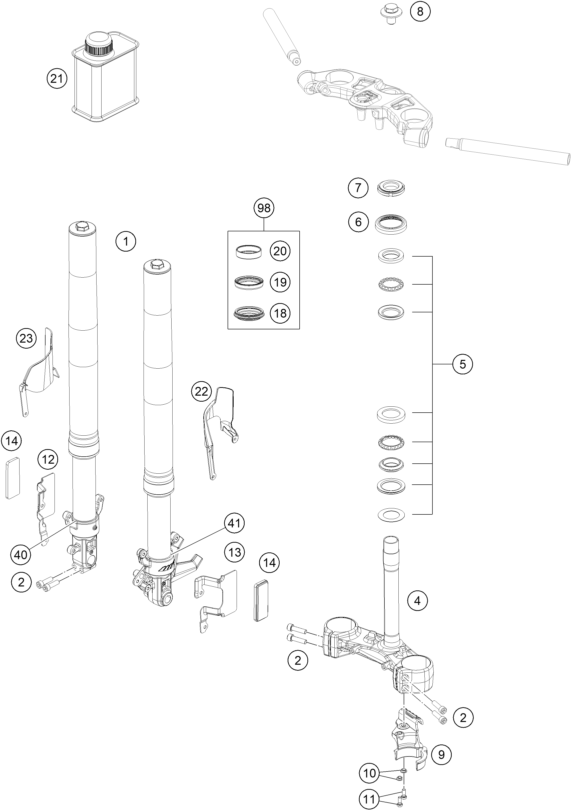 FOURCHE TELESCOPIQUE TE DE FOURCHE POUR RC 250 ORANGE BD 17 EU