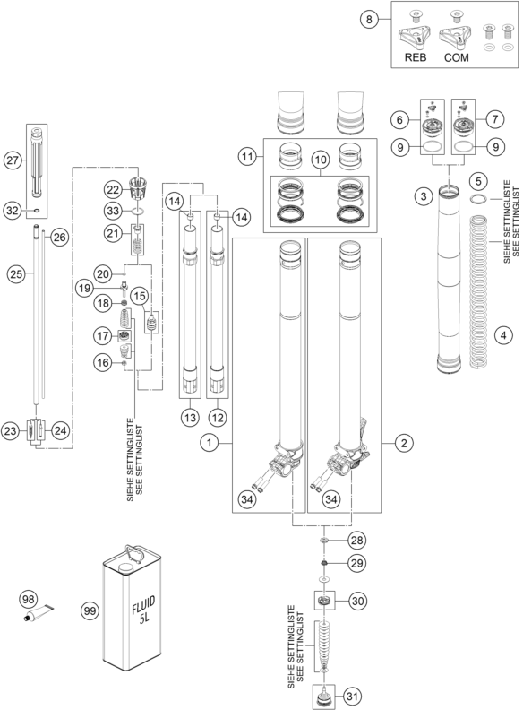 FOURCHE TELESCOPIQUE POUR 125 XC-W 2018 (EU)