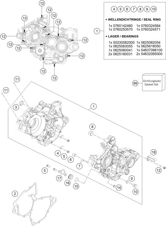 CARTER MOTEUR POUR 125 XC-W 2018 (EU)